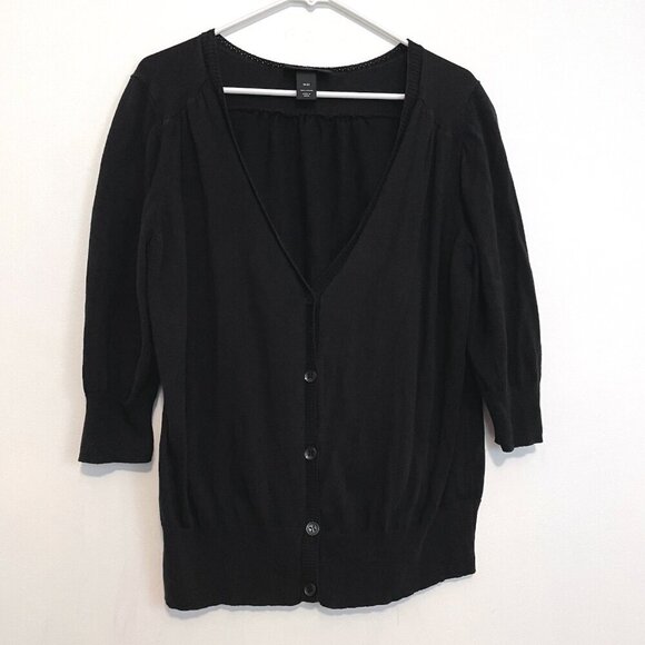 LANE BRYANT Plus Size Black V-Neck 3/4 Sleeve 100% Cotton Cardigan Sweater 18 20 - Picture 1 of 13